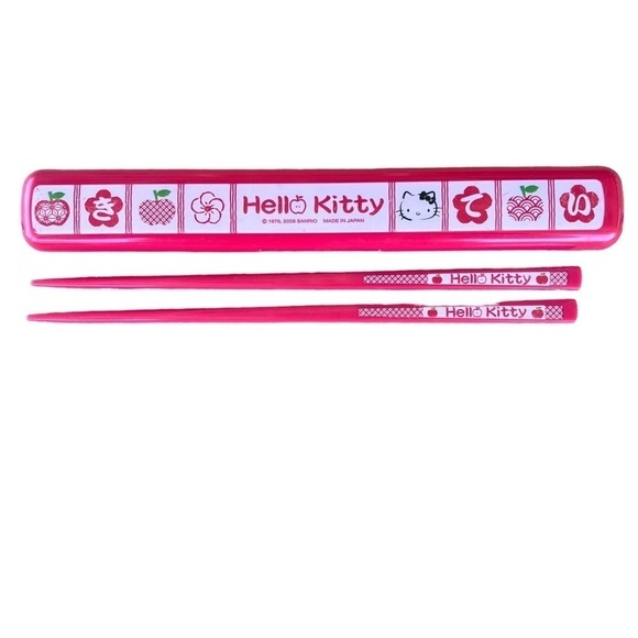 Japan Sanrio Hello Kitty Apple Reusable Chopsticks and Case 2008 Kawaii Cute GUC - Picture 1 of 13